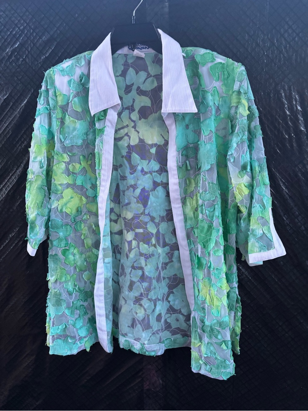 Kokomo Sheer Green Floral Overlay Camisole with White Trim